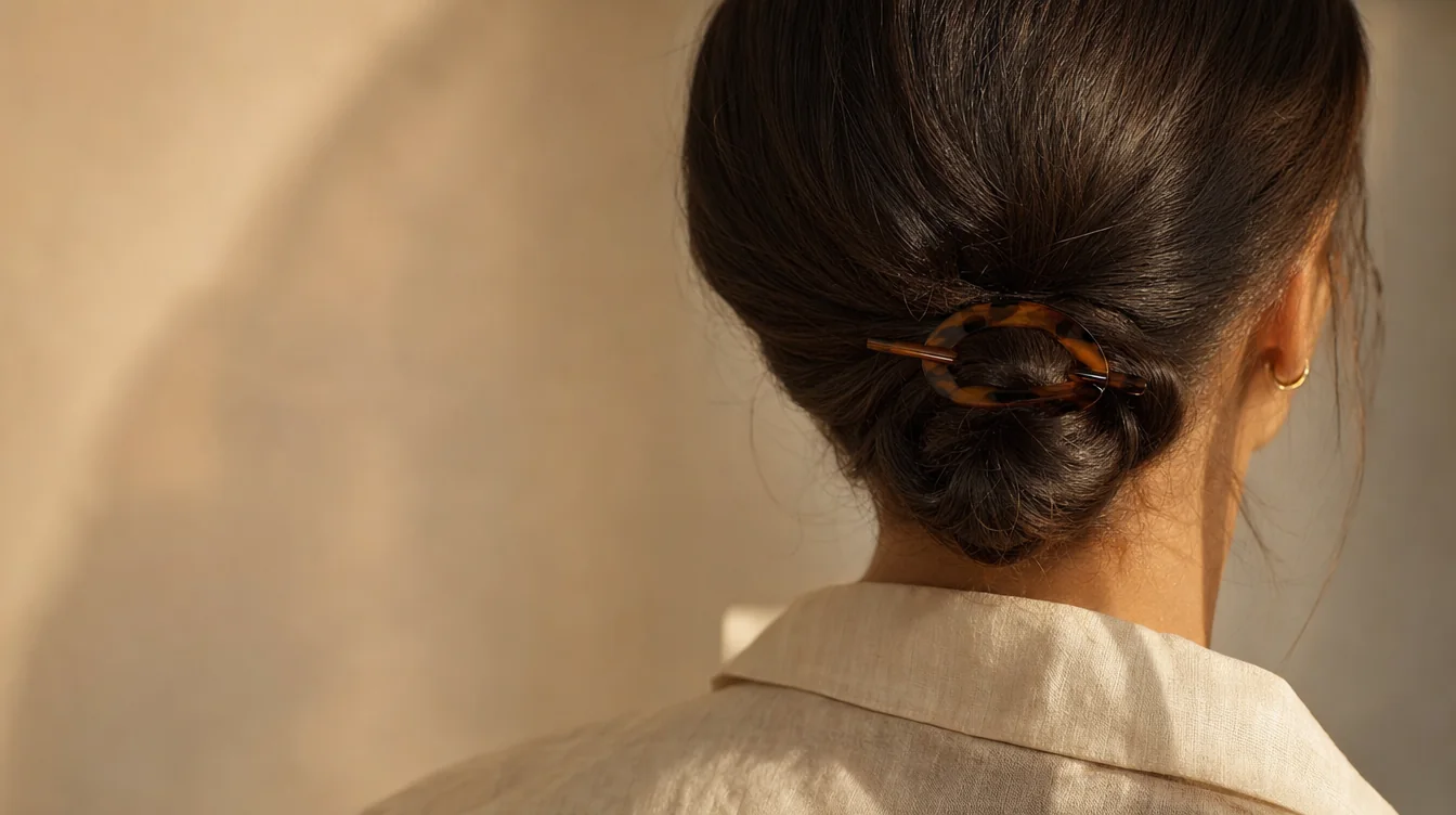 Chignon bas tenu par une épingle en acétate écaille